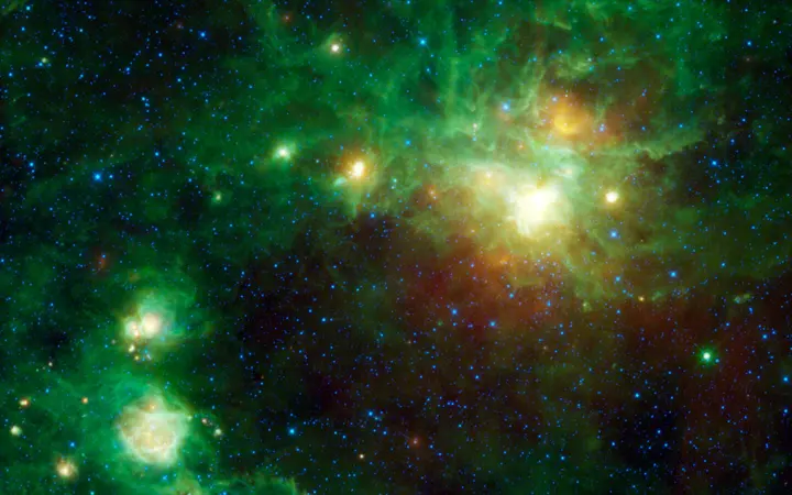 Pet jasno istaknutih centara stvaranja zvijezda u infracrvenom prikazu NASA WISE teleskopa.