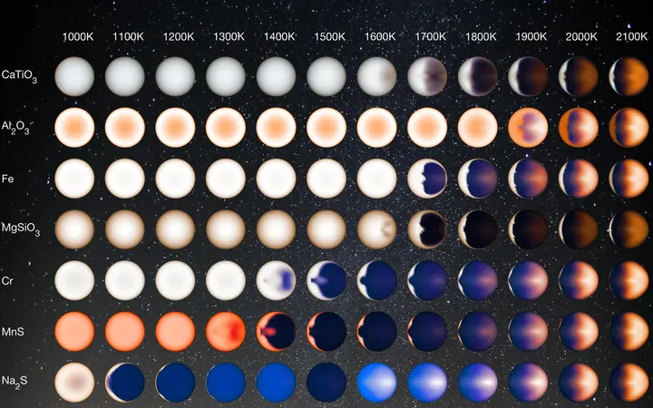 Ilustracija oblaka na egzoplanetima poznatim kao vrući Jupiteri s intenzivnim bojama i visokim temperaturama.