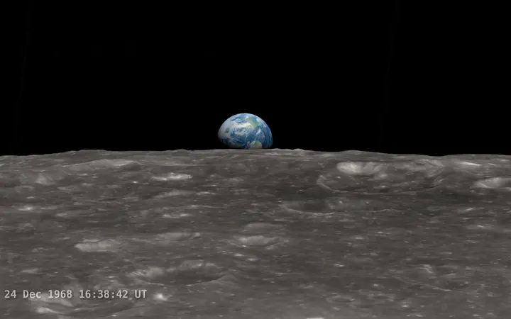 Prikaz Zemlje iz svemira povodom 45. obljetnice misije Apollo 8 u tamnim i plavim nijansama.
