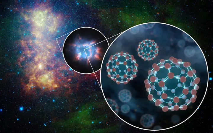 Infracrveni prikaz Malog Magellanovog oblaka s naglašenim elementima planetarne maglice u svijetlim tonovima.