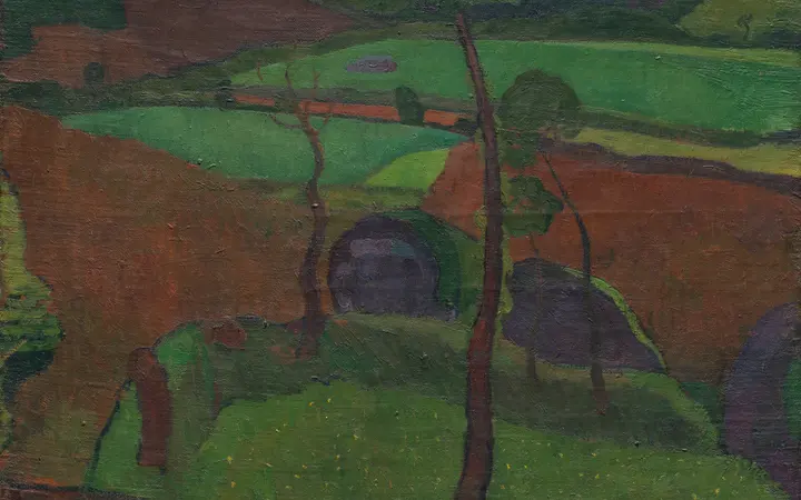 Krajobraz Bretanje s naglašenim duhovnim i umjetničkim dojmom u hladnim i prirodnim tonovima. oil on canvas — Jan Verkade, 1891–92.